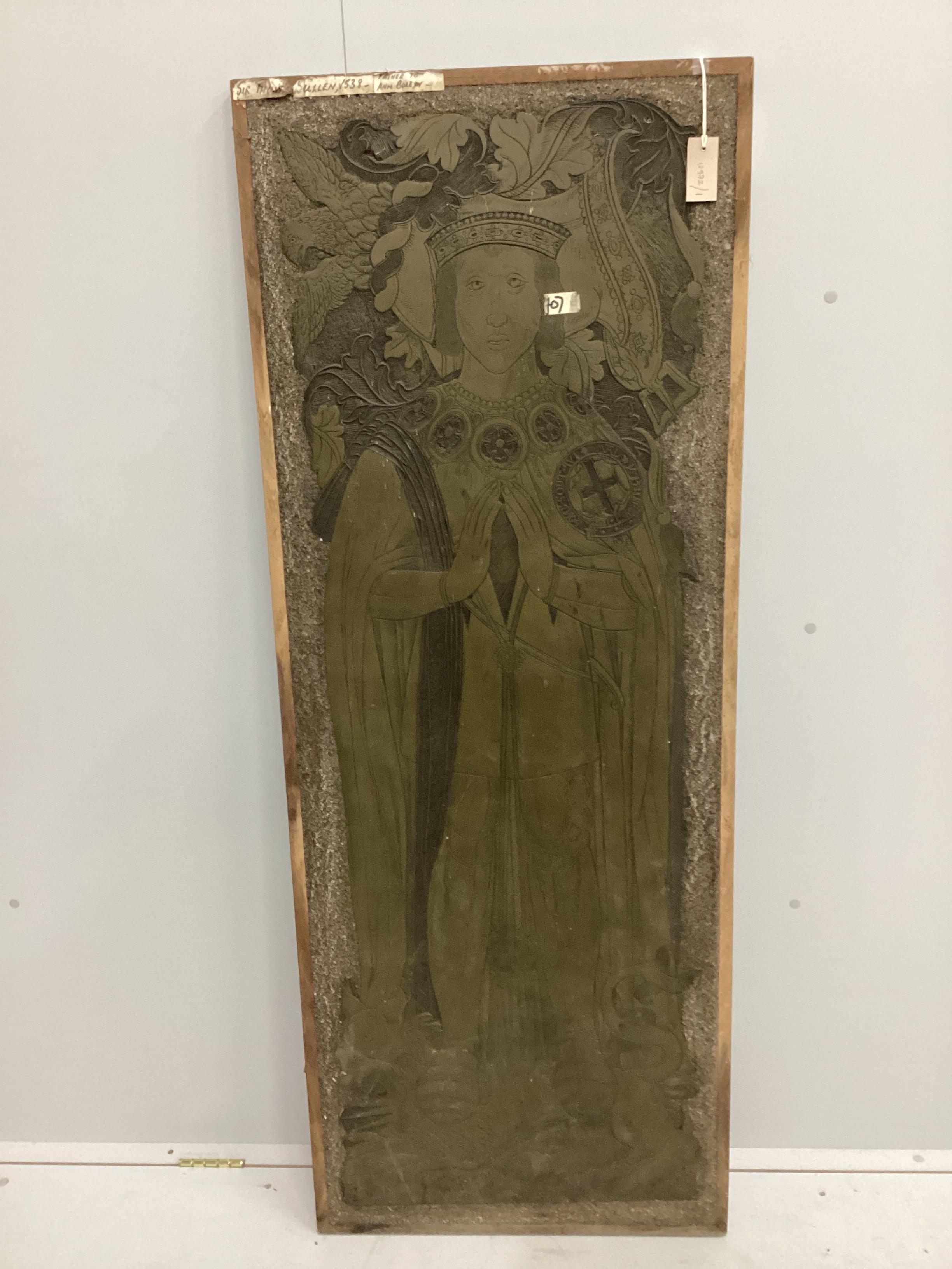 A rectangular oak framed relief panel, the Tomb of Sir Thomas Bullen, width 61cm, height 161cm